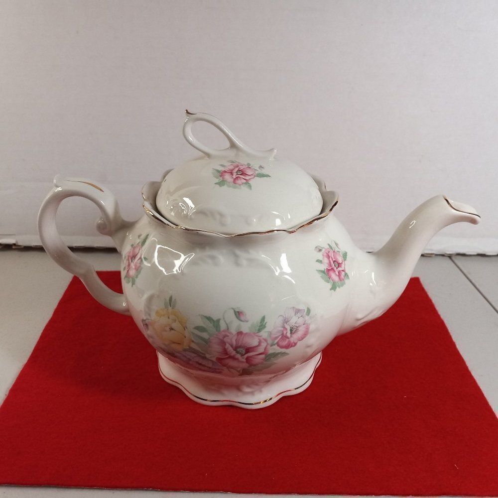 Crown Dorset Staffordshire, England Porcelain Floral Tea Pot kitsch Cottagecore